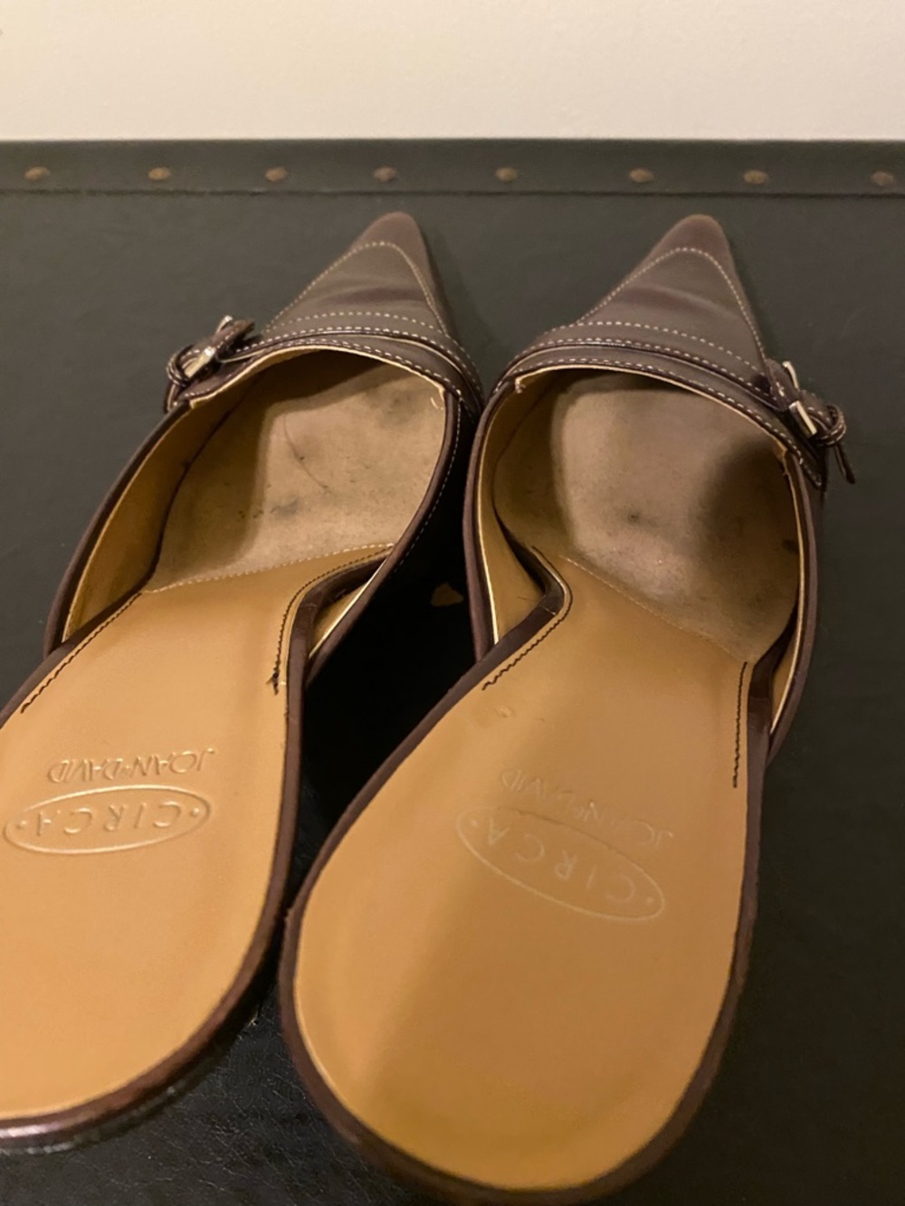 Joan & David Brown Pointed-Toe Buckle Mules Slip-on 3” Heels - Picture 4 of 8
